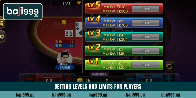 Win Jili Andar Bahar real money on Baji999 platform 3 Betting levels and limits for players