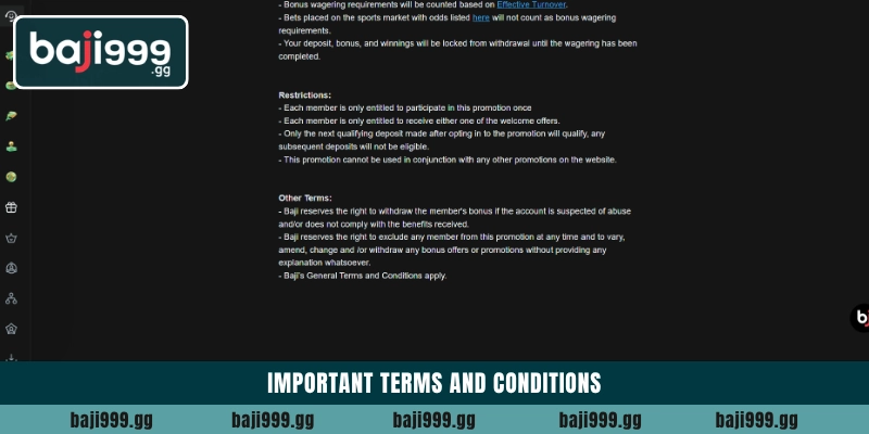 Important terms and conditions
