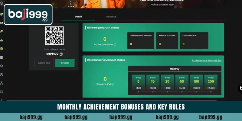 Monthly achievement bonuses and key rules
