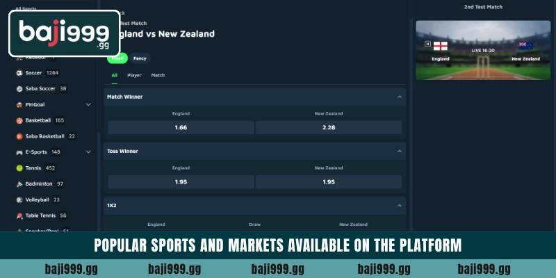 Popular sports and markets available on the platform