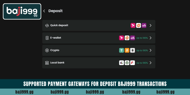 Supported payment gateways for deposit Baji999 transactions